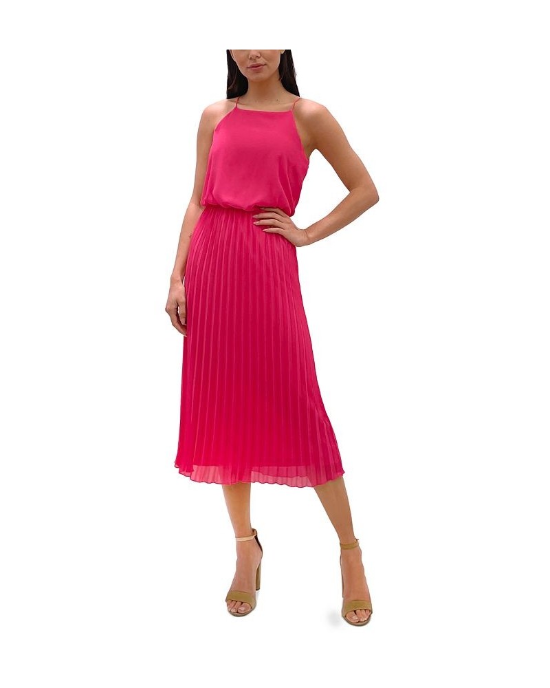 Women's Plisse Sleeveless Midi Dress Pink $27.73 Dresses