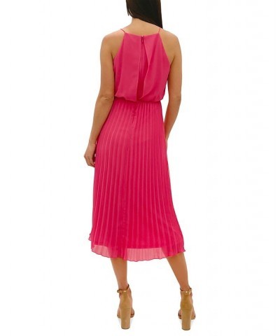Women's Plisse Sleeveless Midi Dress Pink $27.73 Dresses