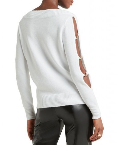 Women's Long Cutout Chain-Sleeve Sweater White $30.37 Sweaters