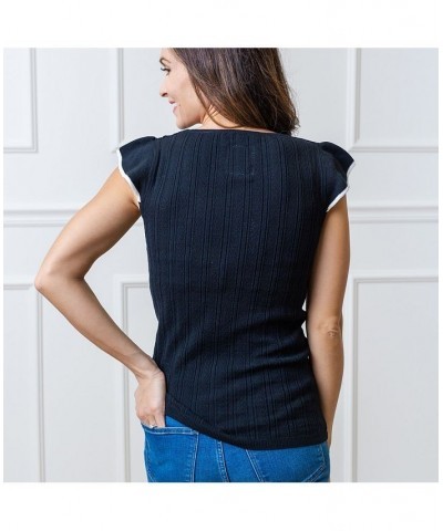 Hope Henry Womens' Flutter Sleeve Sweater Top Black $23.97 Sweaters