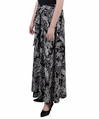 Petite Printed Maxi Skirt with Sash Waist Tie Black White Diamond $11.78 Skirts