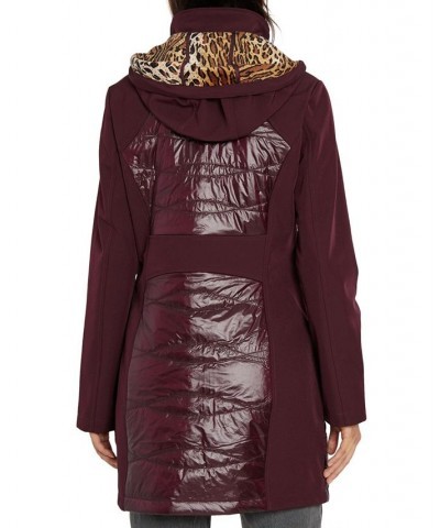 Women's Petite Hooded Mixed-Media Raincoat Purple $60.00 Coats