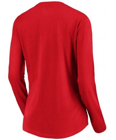 Women's Red Washington Nationals Core Team Long Sleeve V-Neck T-shirt Red $25.19 Tops