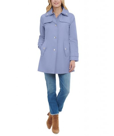 Women's Single-Breasted Hooded Raincoat Blue $47.04 Coats