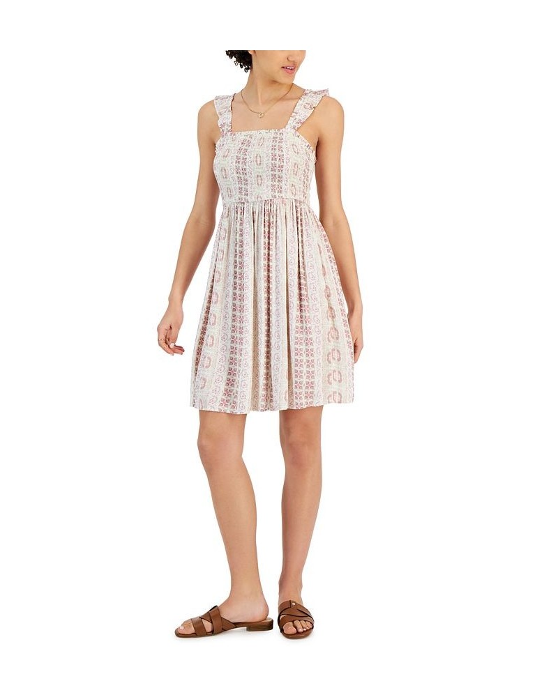 Juniors' Printed Ruffle-Strap Smocked A-Line Dress White $12.69 Dresses