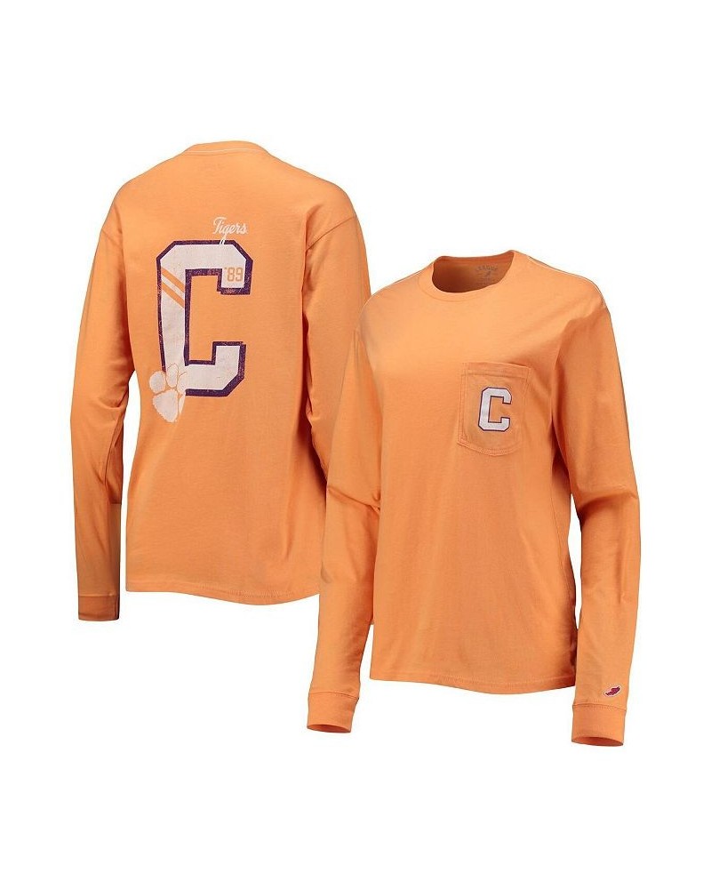 Women's Orange Clemson Tigers Pocket Oversized Long Sleeve T-shirt Orange $30.24 Tops
