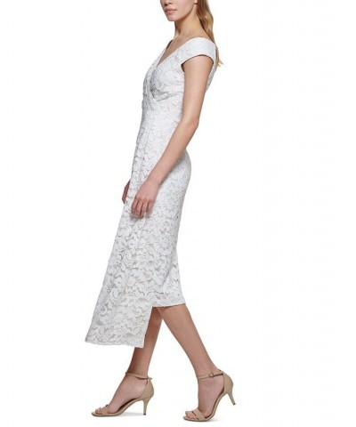 Women's Lace Off-The-Shoulder Sheath Dress Ivory Beige $95.46 Dresses