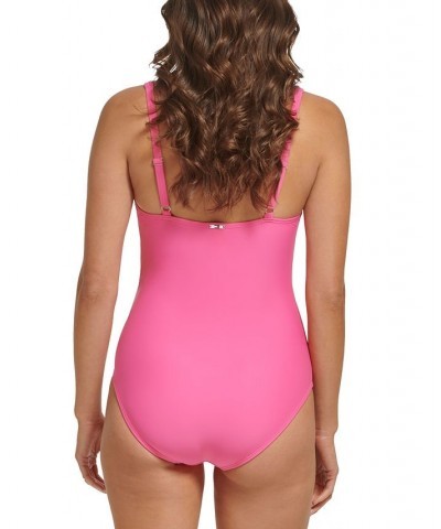 Women's Ring Hardware Cutout One Piece Swimsuit Pink $53.10 Swimsuits