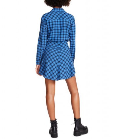 Women's Peyton Plaid Tie-Waist Shirt Dress Bluing $24.50 Dresses