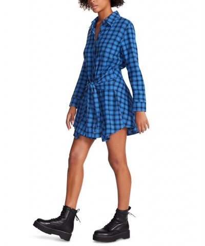 Women's Peyton Plaid Tie-Waist Shirt Dress Bluing $24.50 Dresses
