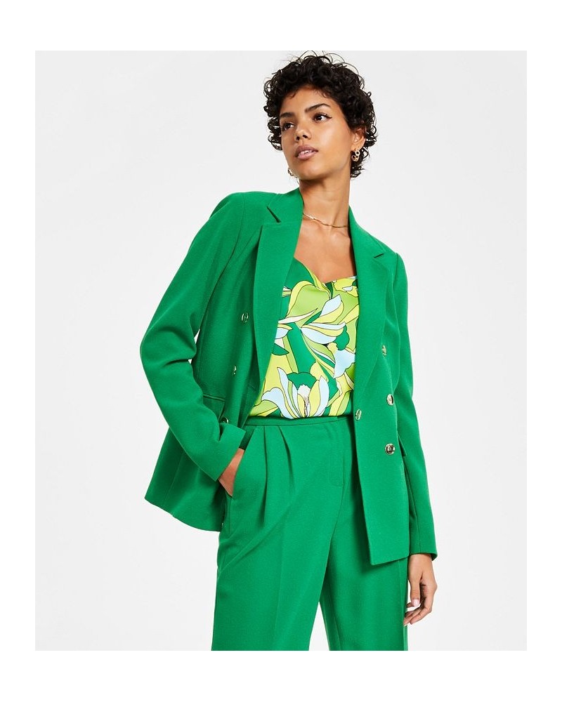 Women's Textured-Crepe Button-Front Blazer Green $31.60 Jackets