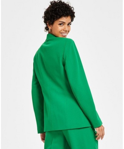 Women's Textured-Crepe Button-Front Blazer Green $31.60 Jackets