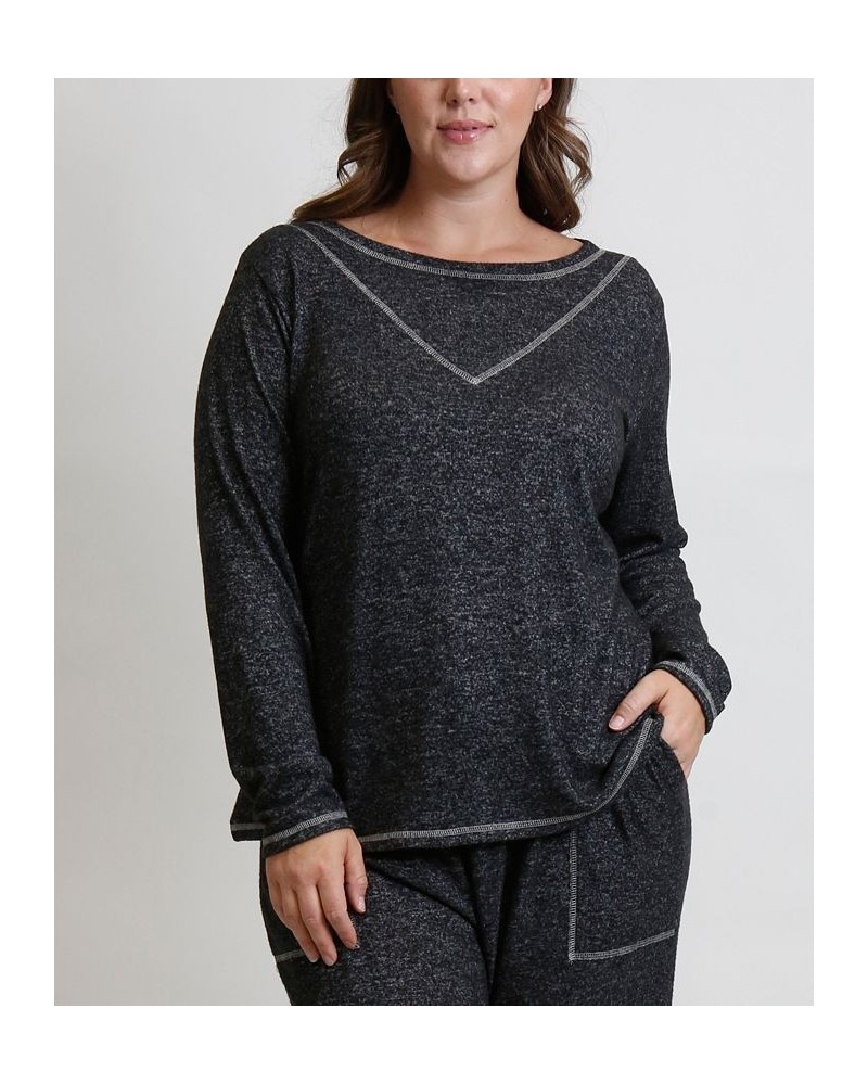 Women's Plus Size Cozy Contrast Stitch Tee Gray $29.40 Tops
