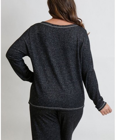 Women's Plus Size Cozy Contrast Stitch Tee Gray $29.40 Tops