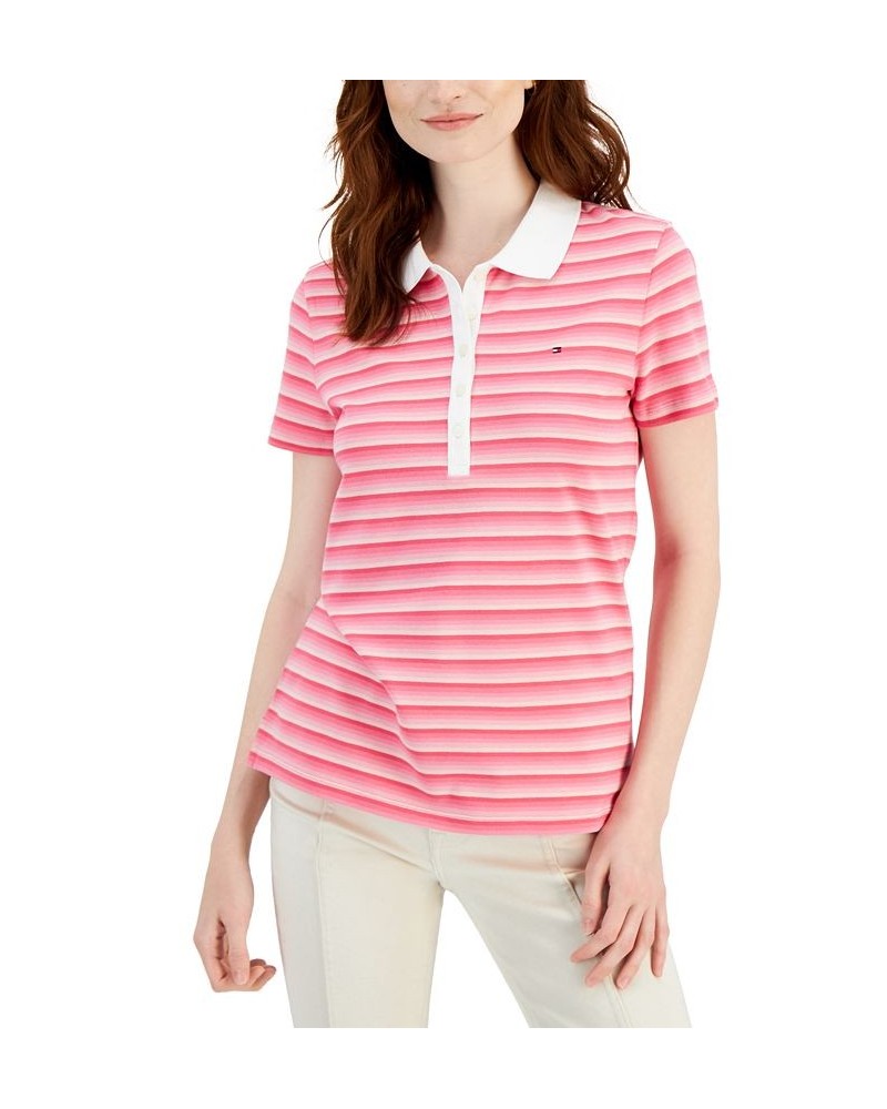 Women's Striped Polo Top Pink $11.42 Tops