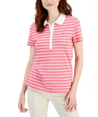 Women's Striped Polo Top Pink $11.42 Tops