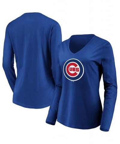 Women's Royal Chicago Cubs Official Logo Long Sleeve V-Neck T-shirt Royal $26.09 Tops
