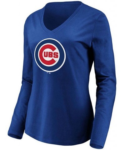 Women's Royal Chicago Cubs Official Logo Long Sleeve V-Neck T-shirt Royal $26.09 Tops