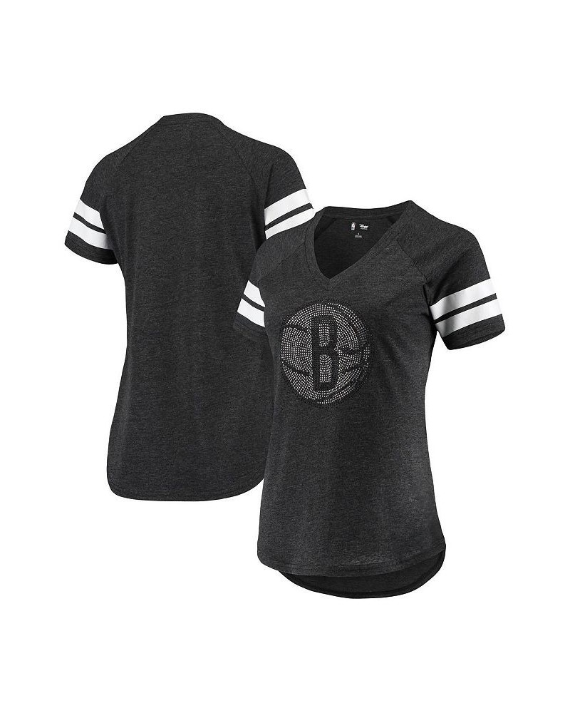 Women's Black Brooklyn Nets Triple Double Rhinestone Tri-Blend V-Neck T-shirt Black $23.00 Tops
