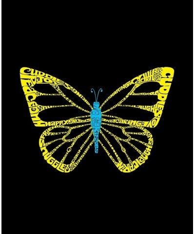 Women's Raglan Butterfly Word Art T-shirt Black, White $21.12 Tops