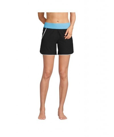 Women's 5" Quick Dry Elastic Waist Board Shorts Swim Cover-up Shorts with Panty Black $27.98 Swimsuits