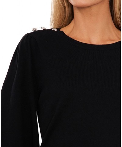 Women's Rhinestone-Shoulder Puff-Sleeve Sweater Gray $31.00 Sweaters
