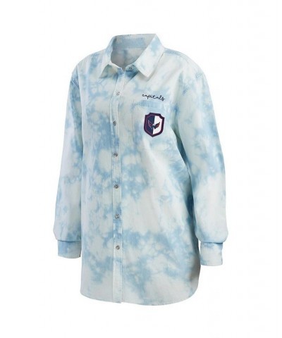 Women's White Washington Capitals Oversized Tie-Dye Button-Up Denim Shirt White $35.87 Tops