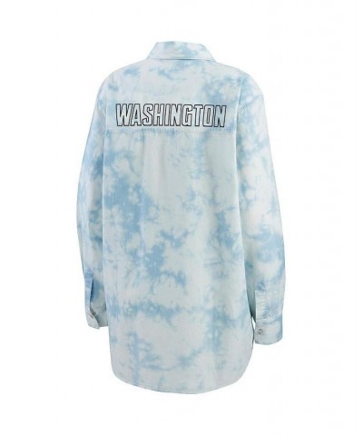 Women's White Washington Capitals Oversized Tie-Dye Button-Up Denim Shirt White $35.87 Tops