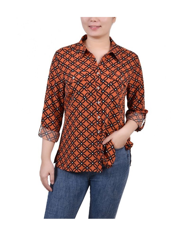 Women's 3/4 Roll Tab Shirt with Pockets Spice Route Black Iconic $16.32 Tops