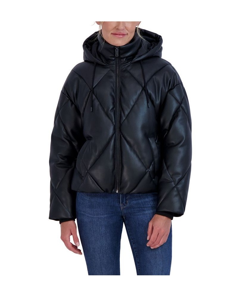 Women's Faux Leather Puffer Coat Black $31.00 Coats