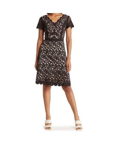 V-neck Fit and Flare Laser Cutting Dress Black/nude $110.72 Dresses