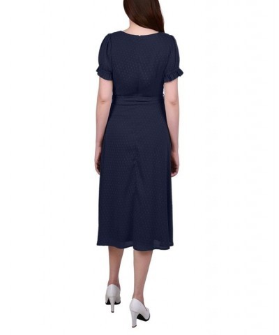 Petite Short Sleeve Belted Swiss Dot Dress Meerkat Rectangle $18.62 Dresses