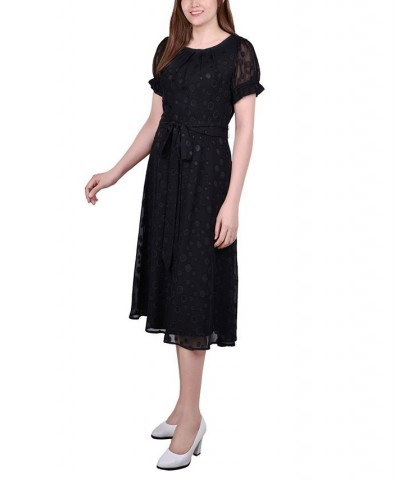 Petite Short Sleeve Belted Swiss Dot Dress Meerkat Rectangle $18.62 Dresses