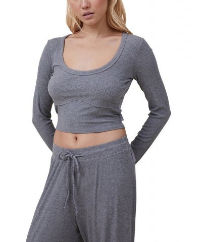 Women's Sleep Recovery Cropped Long Sleeve Top Gray $21.60 Sleepwear