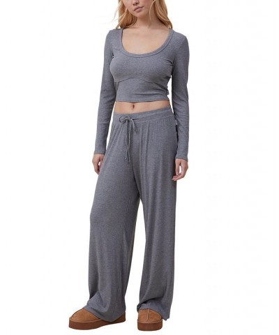 Women's Sleep Recovery Cropped Long Sleeve Top Gray $21.60 Sleepwear