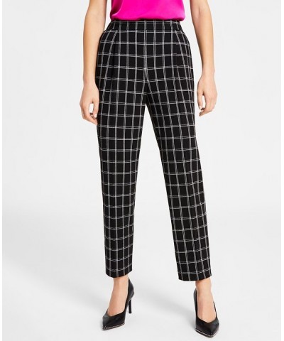 Women's Windowpane-Plaid Mid-Rise Pull-On Pants Black Combo $25.99 Pants