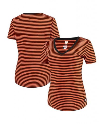 Women's Orange and Black San Francisco Giants Striped V-Neck T-shirt Orange, Black $18.40 Tops
