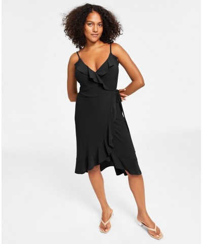 Women's Sleeveless Ruffled Wrap Dress Black $23.76 Dresses