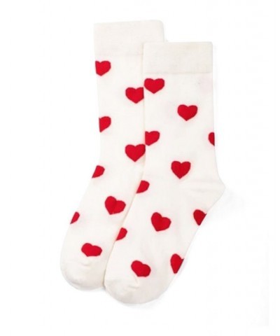 Women's Honey Comb Cuff Red Heart Crew Sock White $11.50 Socks