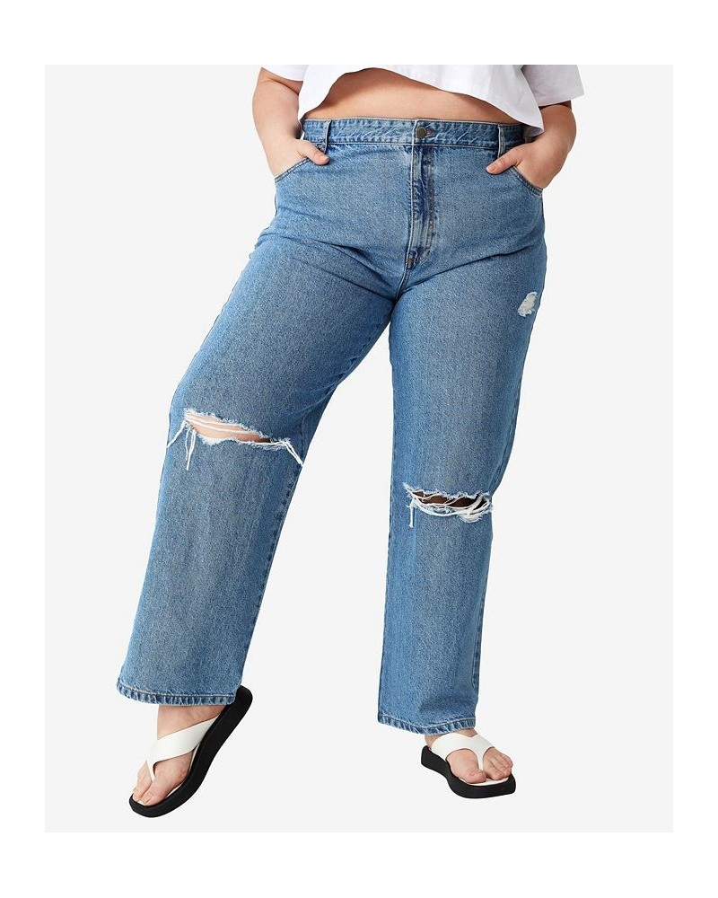 Trendy Plus Size Loose Straight Jeans Offshore Blue Rip $14.62 Jeans
