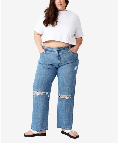 Trendy Plus Size Loose Straight Jeans Offshore Blue Rip $14.62 Jeans