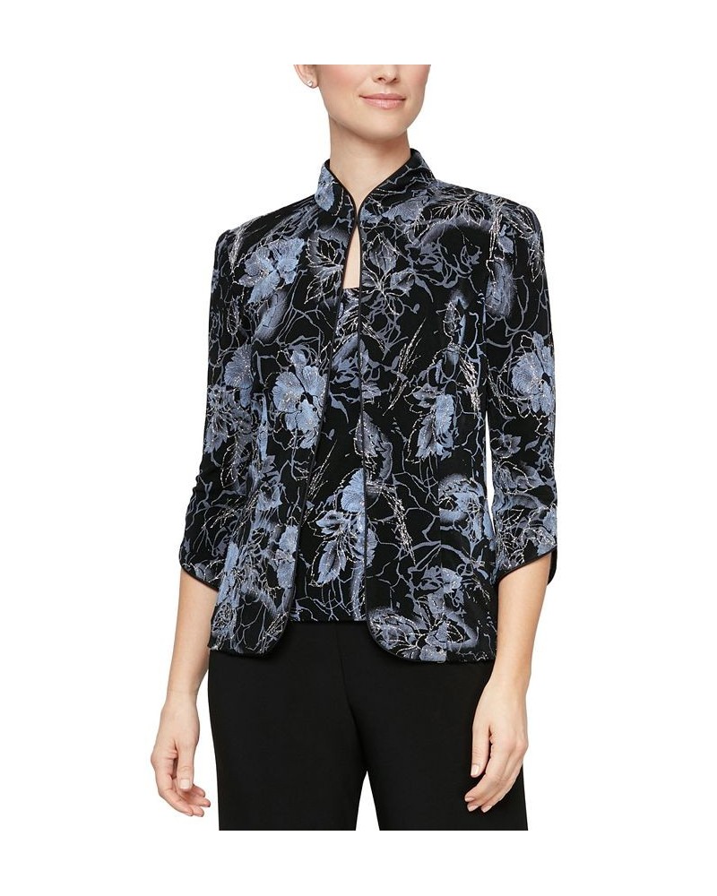 Petite Glitter Floral Jacket and Top Blk/lav $54.08 Tops