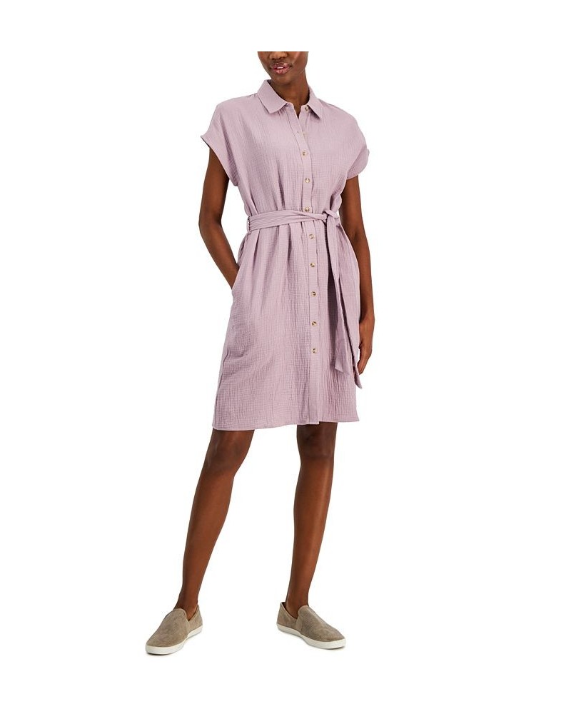 Women's Cotton Crinkle Gauze Shirtdress Purple $20.13 Dresses
