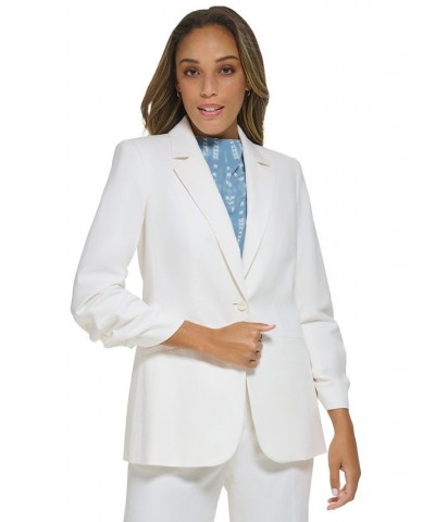 Women's Ruched Sleeve Linen Blazer Cream $38.27 Jackets