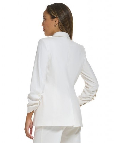 Women's Ruched Sleeve Linen Blazer Cream $38.27 Jackets