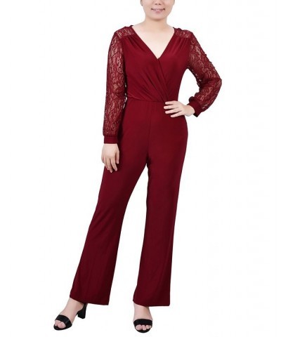 Women's Jumpsuit with Lace Sleeve Red $17.85 Pants