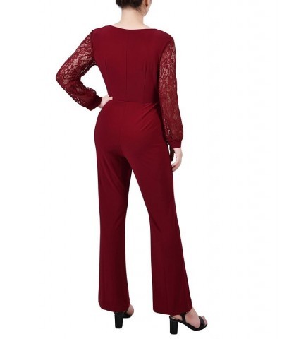Women's Jumpsuit with Lace Sleeve Red $17.85 Pants