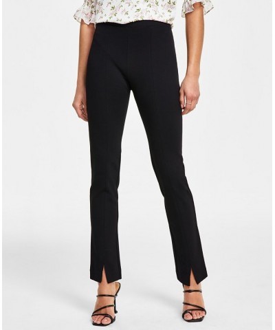 Women's Floral-Print Tie-Neck Clip-Dot Blouse & Front-Slit Straight-Leg Ponté Pants Rich Black $23.52 Pants