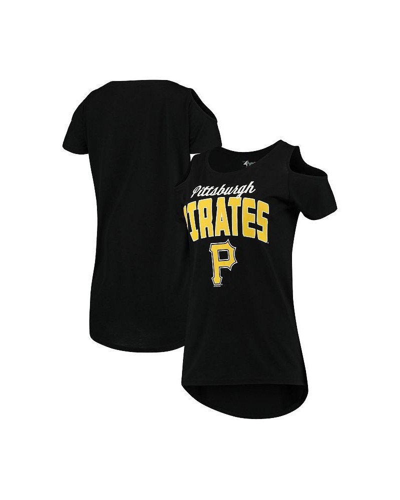 Women's Black Pittsburgh Pirates Clear the Bases Cold Shoulder T-shirt Black $26.99 Tops
