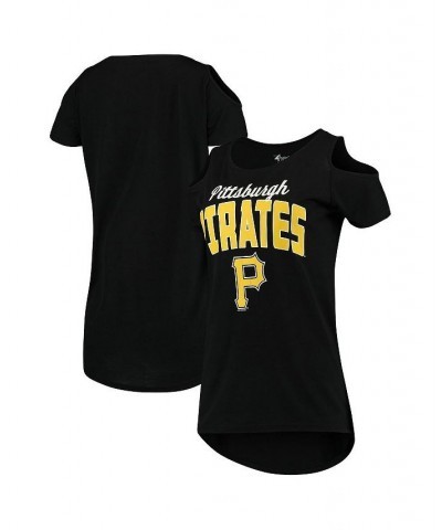 Women's Black Pittsburgh Pirates Clear the Bases Cold Shoulder T-shirt Black $26.99 Tops